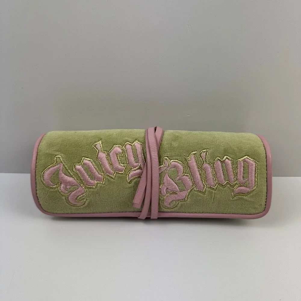 Y2K Vtg Juicy Couture 2pc Velour Cosmetic Organizer Jewelry Roll Bag JUICY BLING